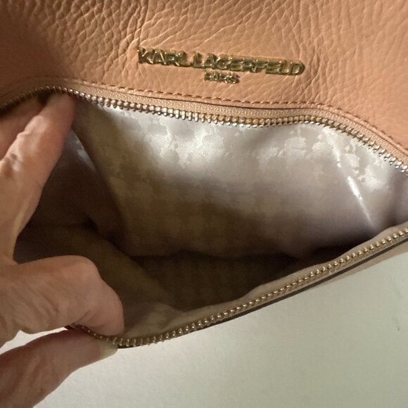 KARL LAGERFELD Triple Compartment Chain Shoulder Bag Beige Vegan Leather - Picture 11 of 14